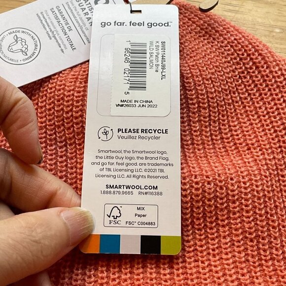 NWT Smartwool Kid's Patch Double Layer Wool Knit Beanie Cap Wild Salmon L/XL - Picture 4 of 7